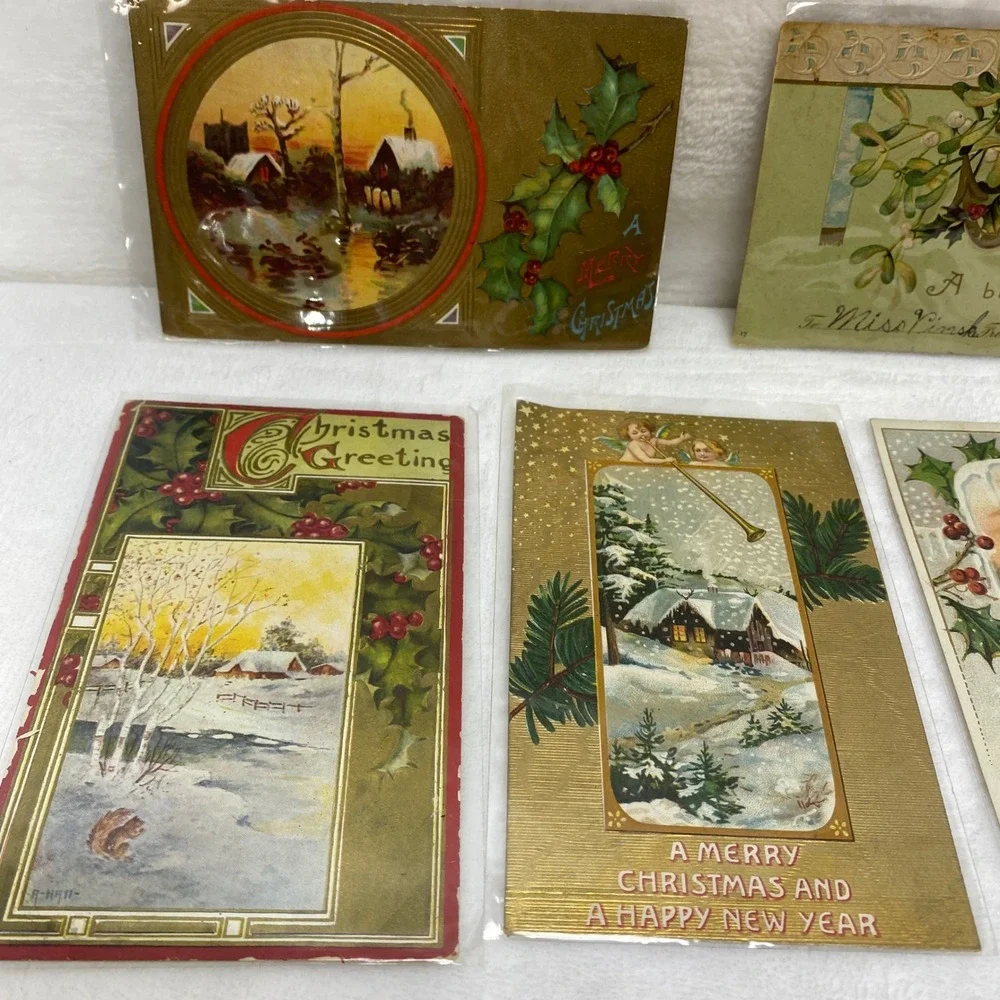 Lot‎ of 8 Antique Early 1900's Christmas Postcards In Protective Sleeves